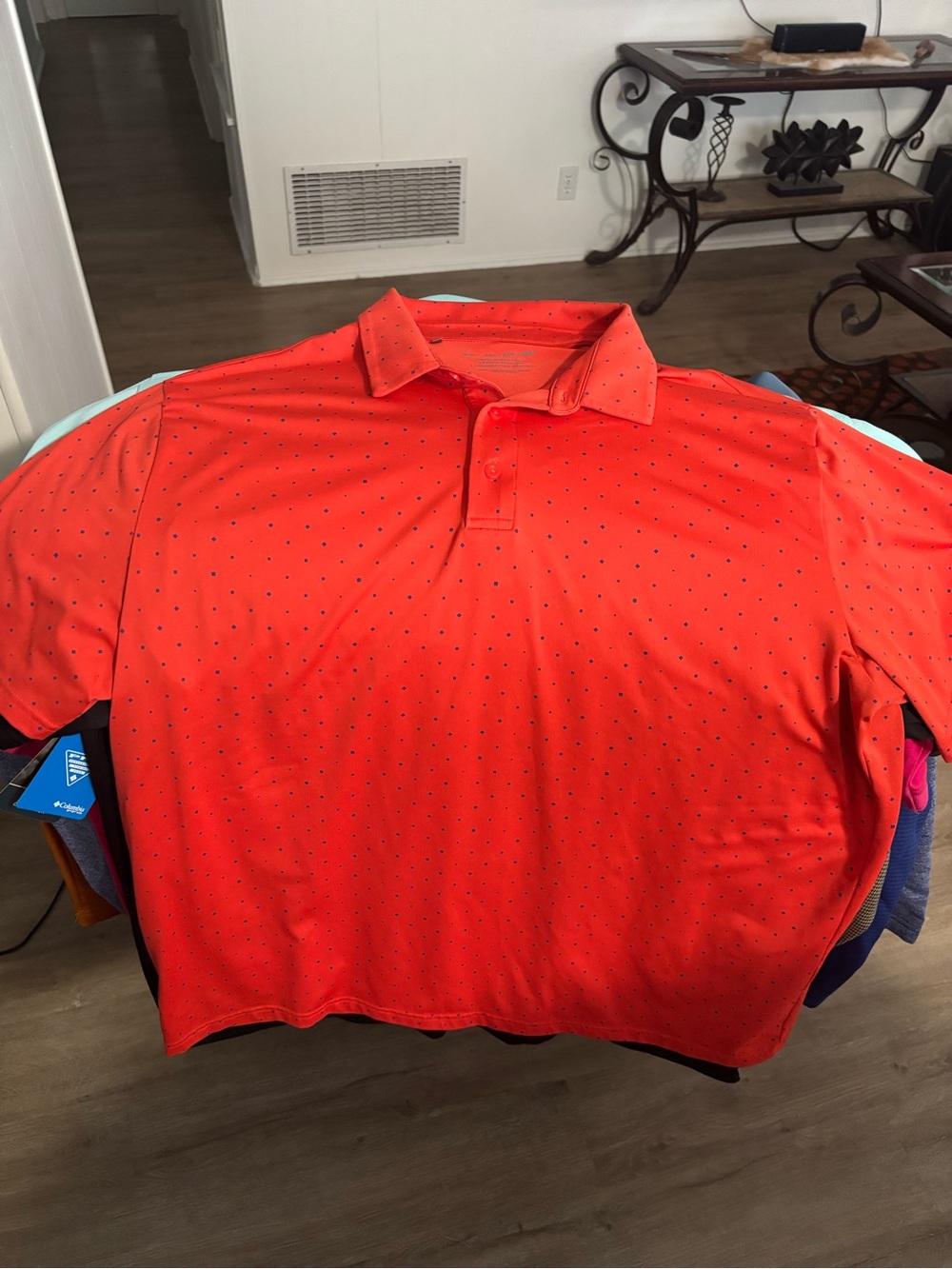 Under Armour Men's Bright Orange Red Polo with Microdot Pattern